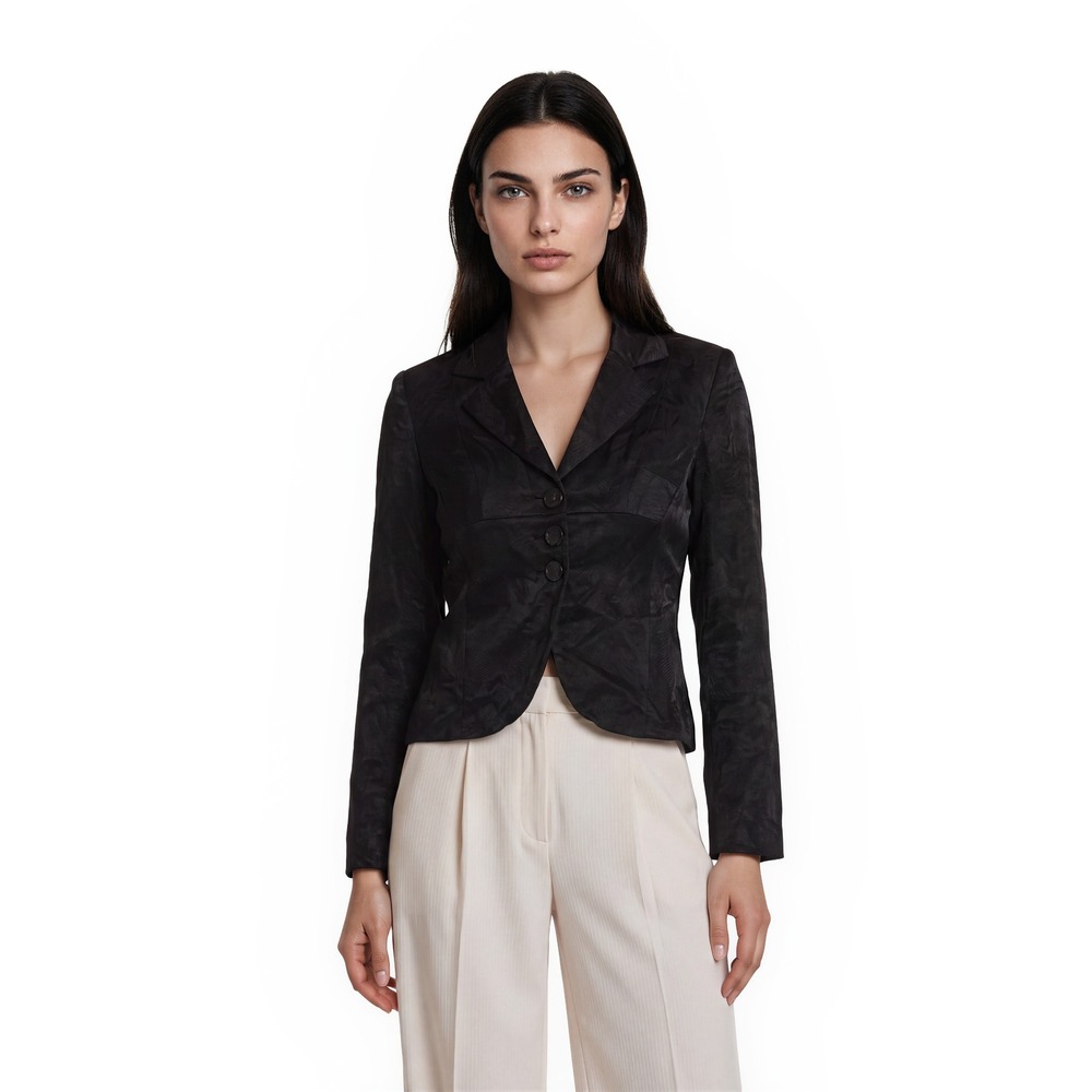 Graham & Spencer 100% Silk Contrast Blazer Womens Size Small Black Viscose Linen